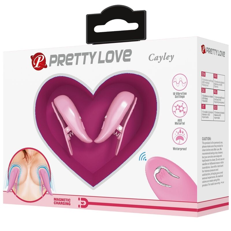 Pretty Love - Cailey Nipple Clamps 10 Vibrations Remote Control Pink