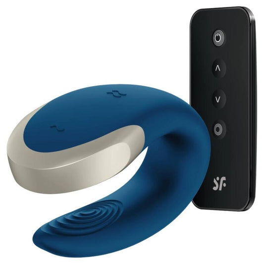 SATISFYER - DOUBLE LOVE LUXURY PARTNER VIBRATOR BLUE - The Intimacy Studio