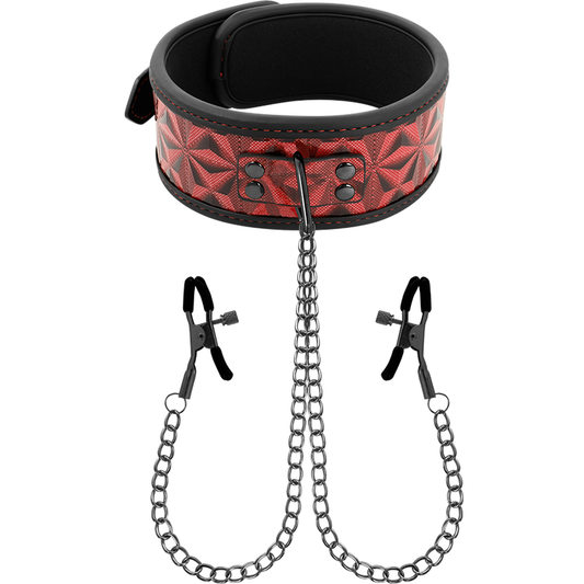 Red Edition Collar With Nipple Clamps With Neoprene Lining