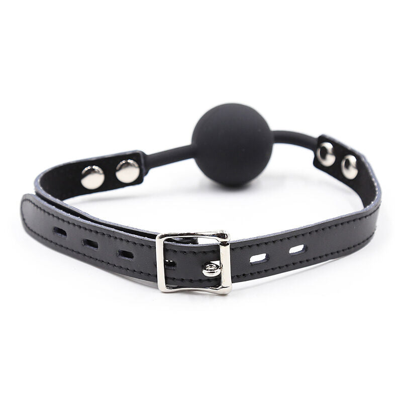 Bâillon à boule en silicone avec ceinture en cuir (cadenas inclus)