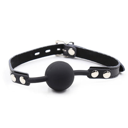 Bâillon à boule en silicone avec ceinture en cuir (cadenas inclus)